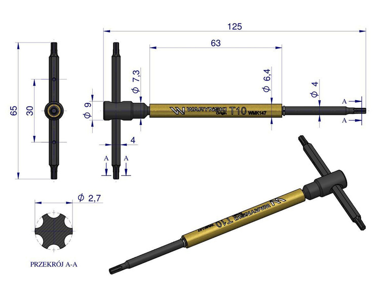 Klucz T ze spinnerem TORX T10 Waryński