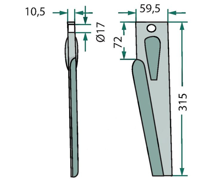 Ząb brony aktywnej prawy Lely 315mm 180RH-80-R