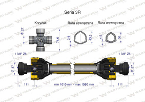 Wał przegubowo-teleskopowy 1010-1560mm 460Nm 50270 CE 2020 seria 3R WARYŃSKI WA46-101 WA40-101