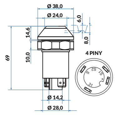 przycisk, włącznik świateł przeciwmgielnych Massey Ferguson 3052552M91