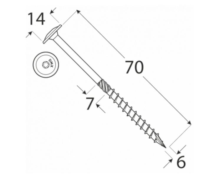 Wkręt ciesielski z łbem talerzowym 6x70 Domax DMX - 5szt.