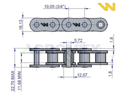 Łańcuch rolkowy 12B1 48 ogniw 914mm podbieracza Prasa Zwijka Sipma 5276201700 Waryński