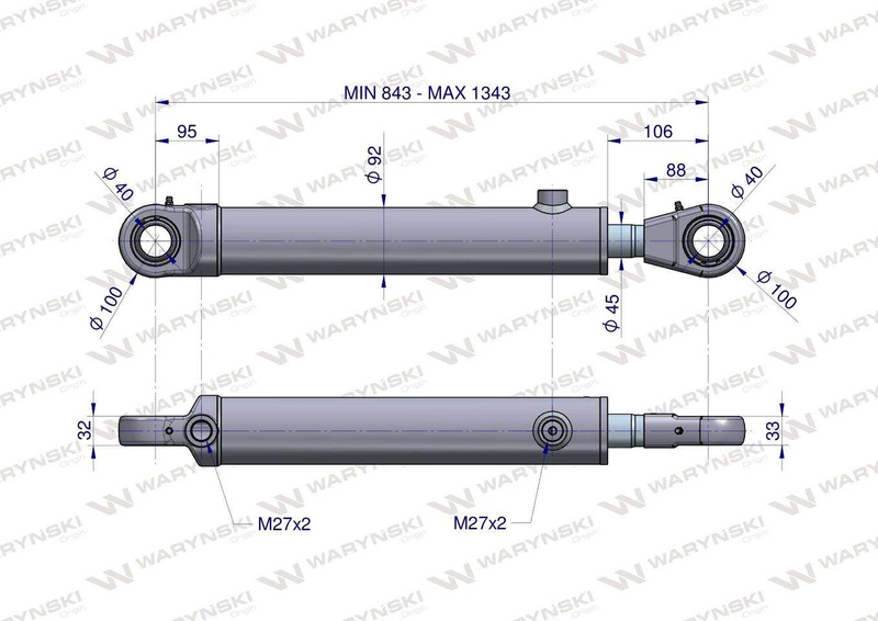 Cylinder hydrauliczny siłownik dwustronny CJ2F80/45/500 Waryński