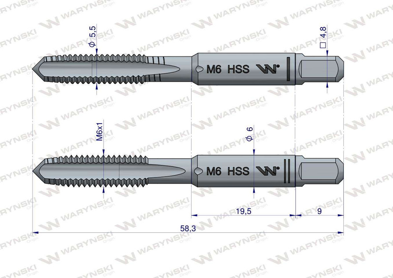Komplet gwintowników przemysłowych M6 ze stali HSS wstępny. wykańczak DIN 352/2 Waryński