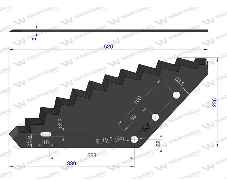 Nóż paszowozu uniwersalny otwór 19.5 mm Waryński