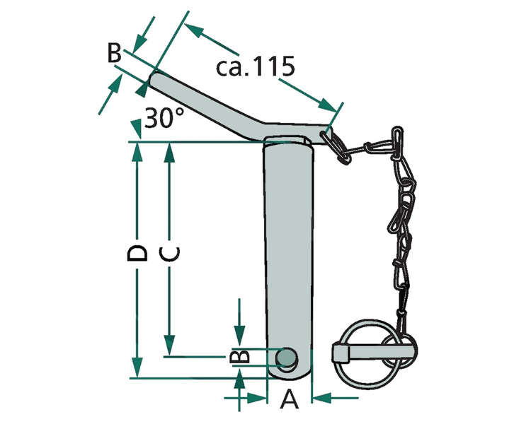 Sworzeń łącznika górnego 151mm 19mm z łańcuchem i zawleczką