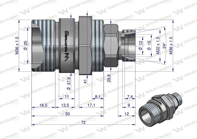 Zawór gniazdo M22x1.5 skręcane 50490020 Waryński