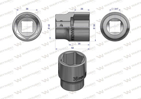 Nasadka sześciokątna 3/4". 36 mm. CrV50BV30. DIN 3124. Waryński
