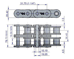 Łańcuch rolkowy 20B-2 (R2 1.1/4) 5 m Waryński