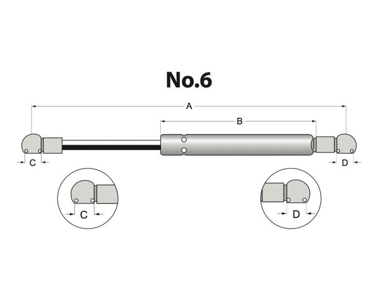 siłownik amortyzator gazowy A=205 B=100 F=300N