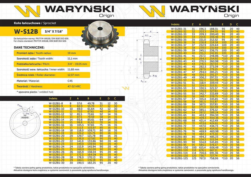 Koło zębate hartowane z kołnierzem 12B-1 (R1 3/4) Z-17 Waryński