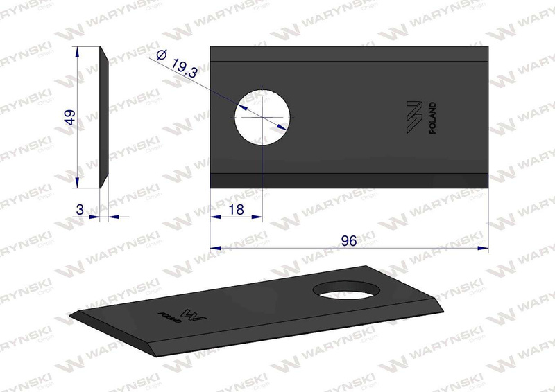 Nóż, nożyk 96x48x3x19mm prosty kosiarka Samasz Z064, Z-064/3