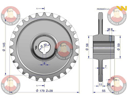 Koło łańcuchowe stalowe hartowane Z-28 3/4" fi-30 Rozrzutnik 2213050060 WARYŃSKI