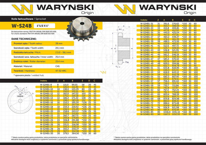 Koło zębate hartowane z kołnierzem 24B-1 (R1 1.1/2) Z-12 Waryński