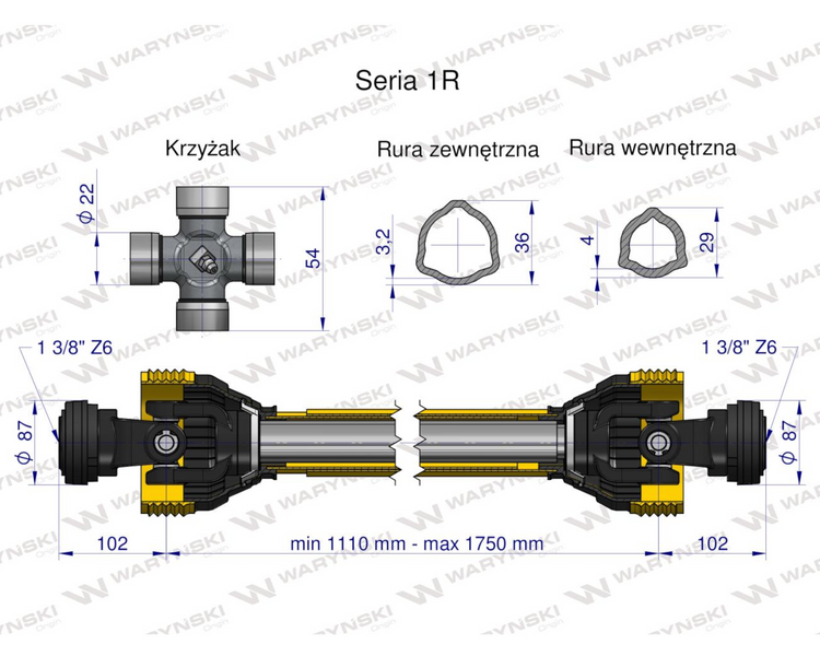 Wał przegubowo-teleskopowy 1110-1750mm 210Nm 10270 CE 2020 seria 1R WARYŃSKI