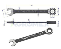 Klucz płasko-oczkowy 15 mm z grzechotką 72 zęby Waryński