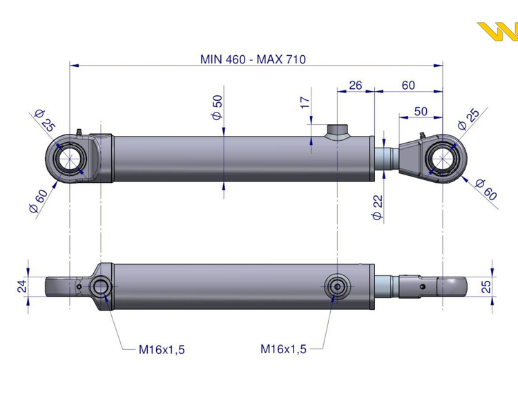 Cylinder hydrauliczny  siłownik dwustronny wysuwu motowideł 5040995390 CJ2F16/40/22/250z. 5040995130 Bizon Waryński