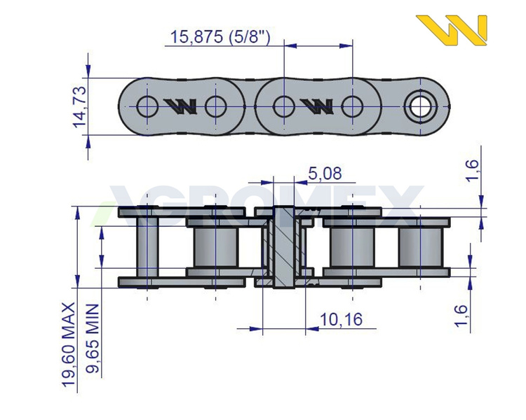 Łańcuch rolkowy 10B1 96 ogniw 1524mm nagarniacza Prasa Kostka Sipma 5223880730 Waryński