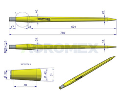 Ząb ładowacza czołowego gruby uniwersalny prosty L=780mm Waryński