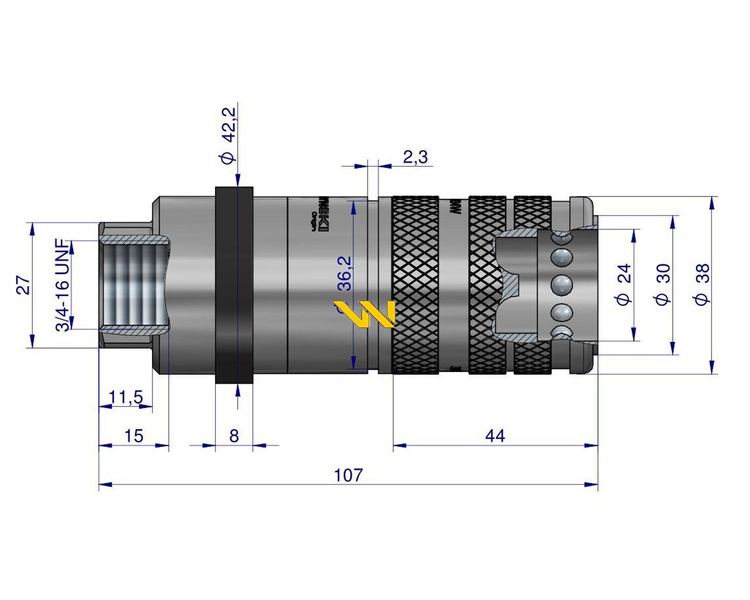 Szybkozłącze hydrauliczne zrywalne seria WIA3CV (3CFPV) gniazdo 3/4" UNF gwint wewnętrzny EURO PUSH-PULL (ISO 7241-A) Waryński