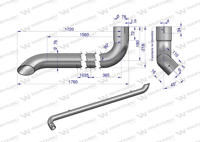 Tłumik rura wydechu stal nierdzewna Inox AL164277 John Deere Waryński 