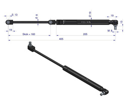 siłownik amortyzator gazowy A=405 B=185 F=100N skok 160, POLMO 3 LATA GWARANCJI