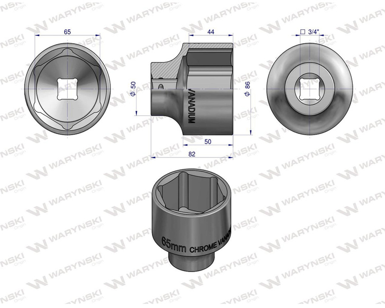 Nasadka sześciokątna 3/4" 65 mm Waryński