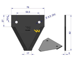 Nóż żniwny 82x76x3mm otwór 6.3 D44103700N Claas Massey Ferguson WARYŃSKI