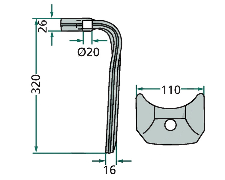 Ząb brony aktywnej lewy Kuhn 320mm 180RH-119-L