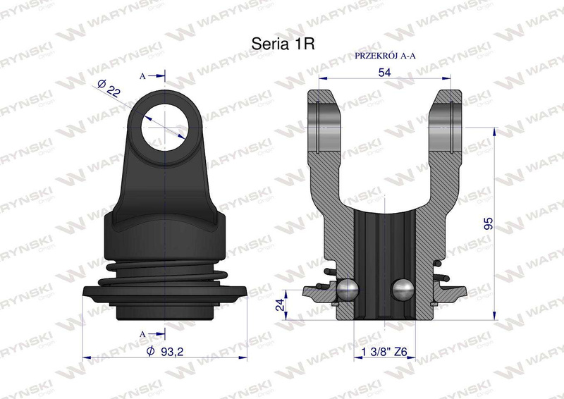 Widłak wału z pierścieniem 1 3/8 Z6 - 22X54 Seria 1R Waryński