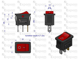 przełącznik uniwersalny prostokątny włącz/wyłącz PU2PP10AEX Expom