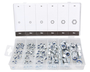 nakrętki kontrujące z uszczelniaczem M4-M12 zestaw 146 szt w zamykanym pojemniku