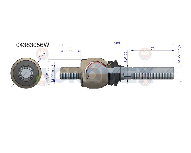 Przegub kierowniczy 200mm M22x1.5 04383056 133743003 Deutz-Fahr WARYŃSKI