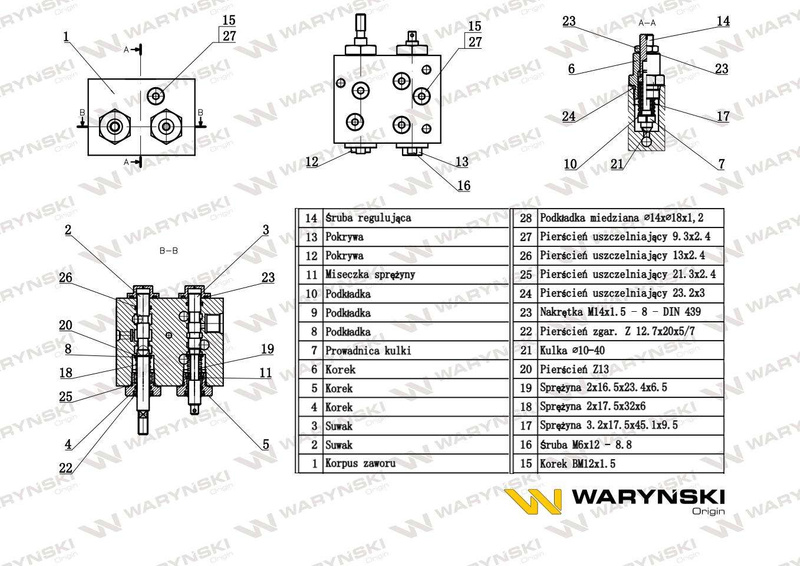 Zawór sterujący zespolony (do kotwiarki) W-450W1 UW1-02-000C3 Waryński [W-450]