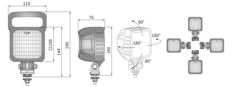 lampa robocza LED reflektor WESEM 25W 2000lm 100x100x76mm 66°x22° LED2.47500