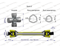 Wał przegubowo-teleskopowy 510-720mm 620Nm 60210 CE seria 5 WARYŃSKI