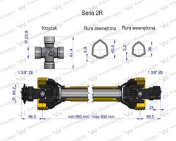 Wał przegubowo-teleskopowy 560-830mm 270Nm 40220 CE seria 2R WARYŃSKI WA25-61