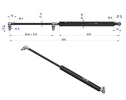 siłownik amortyzator gazowy A=600 B=320 F=140N skok 240, POLMO 3 LATA GWARANCJI