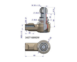 Przegub kierowniczy M22x1.5 80mm 3427168M2 MASSEY FERGUSON WARYŃSKI