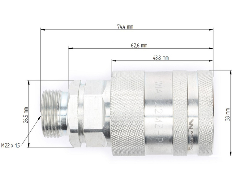 Szybkozłącze hydrauliczne EURO PUSH-PULL gniazdo M22x1.5