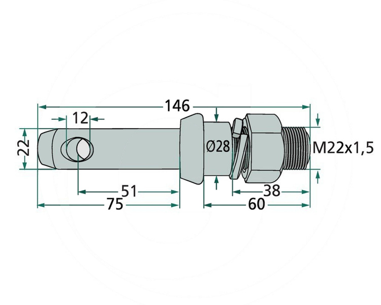 Sworzeń wieszaka łącznika dolnego 146mm M22x1,5