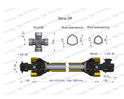 Wał przegubowo-teleskopowy 1010-1560mm 460Nm sprzęgło z kołkiem 1700Nm CE seria 3R WARYŃSKI