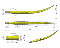 Ząb ładowacza czołowego uniwersalny wygięty krokodyl L=600mm Waryński