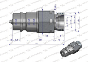 Szybkozłącze hydrauliczne wtyczka z eliminatorem ciśnienia M22x1.5 gwint zew. EURO (9100822W) (ISO 7241-A) Waryński 