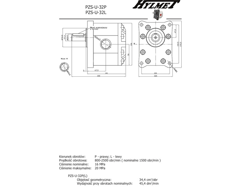 Pompa hydrauliczna ładowacz UNHZ-500 PZS-U-32P, PZT-32, U-32 Hylmet