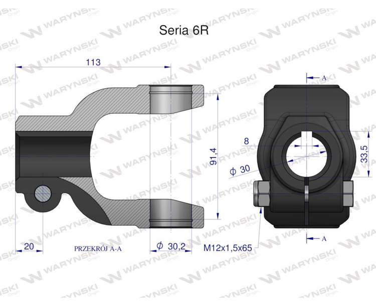 Widłak na wpust 8 śr.otw.30mm - 30.2X91.4 Seria 6R Waryński