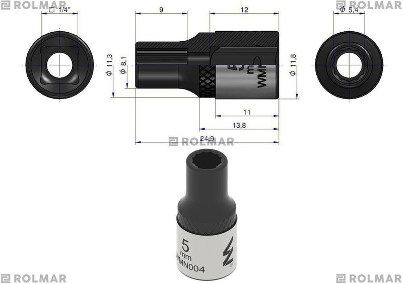 Nasadka dwunastokątna 1/4" 5 mm Waryński