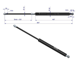 siłownik amortyzator gazowy A=897 B=467 F=266N skok 361, POLMO 3 LATA GWARANCJI