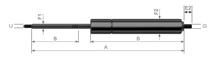 siłownik amortyzator gazowy A=170 B=118 F=1300N M10