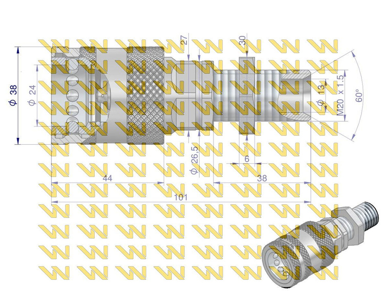 Szybkozłącze hydrauliczne gniazdo long z eliminatorem ciśnienia M20x1.5 gwint zewnętrzny EURO PUSH-PULL Waryński